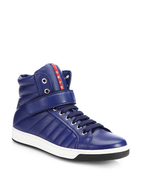 prada blue leather high-top sneakers|Prada blue suede sneakers.